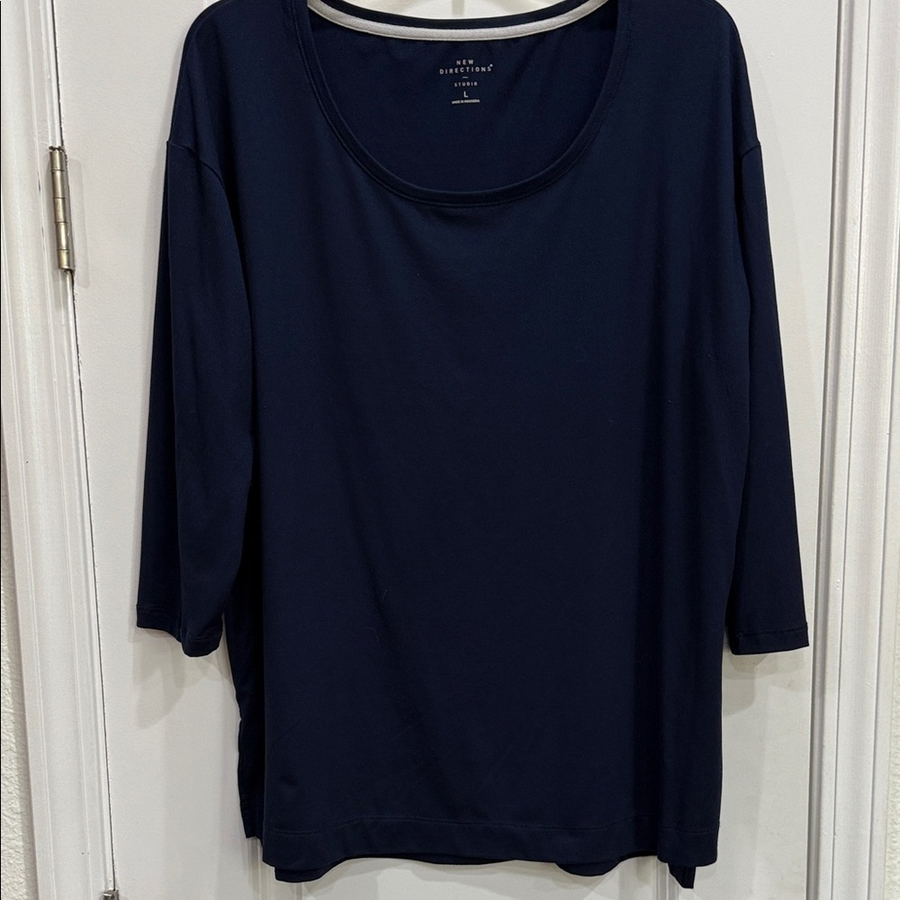 New Directions Navy 3/4 Sleeve Top